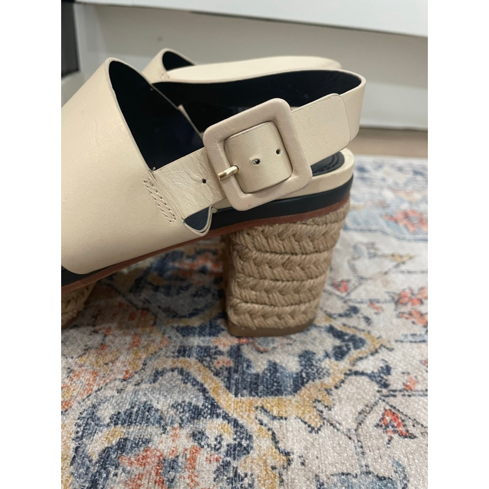 Tory Burch Solana Beige Espadrille Block Heel Platform Sandals 7.5 Preppy Twee - Picture 5 of 9